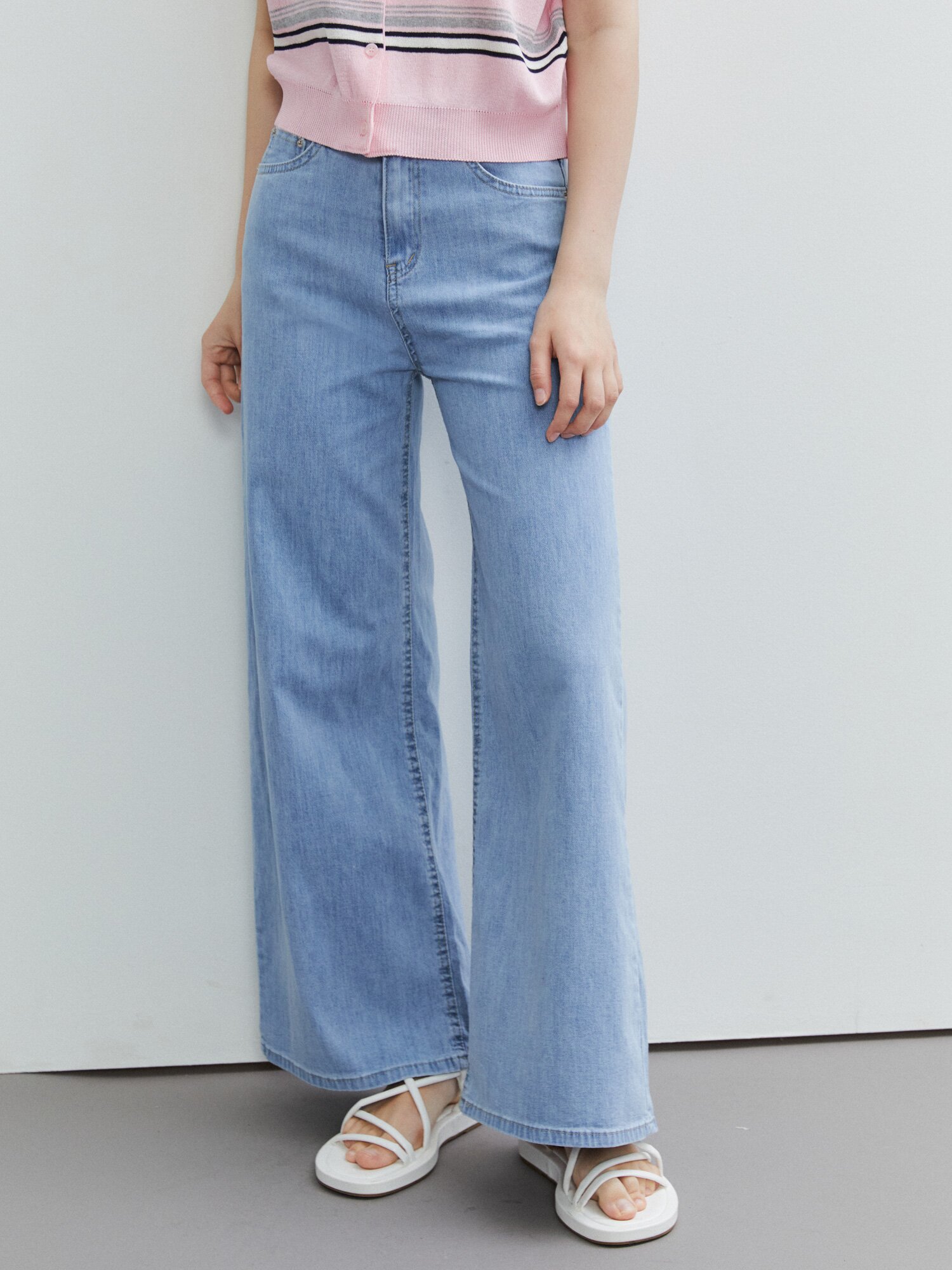 쿨링 인밴딩 와이드 데님 팬츠 (LIGHT BLUE)