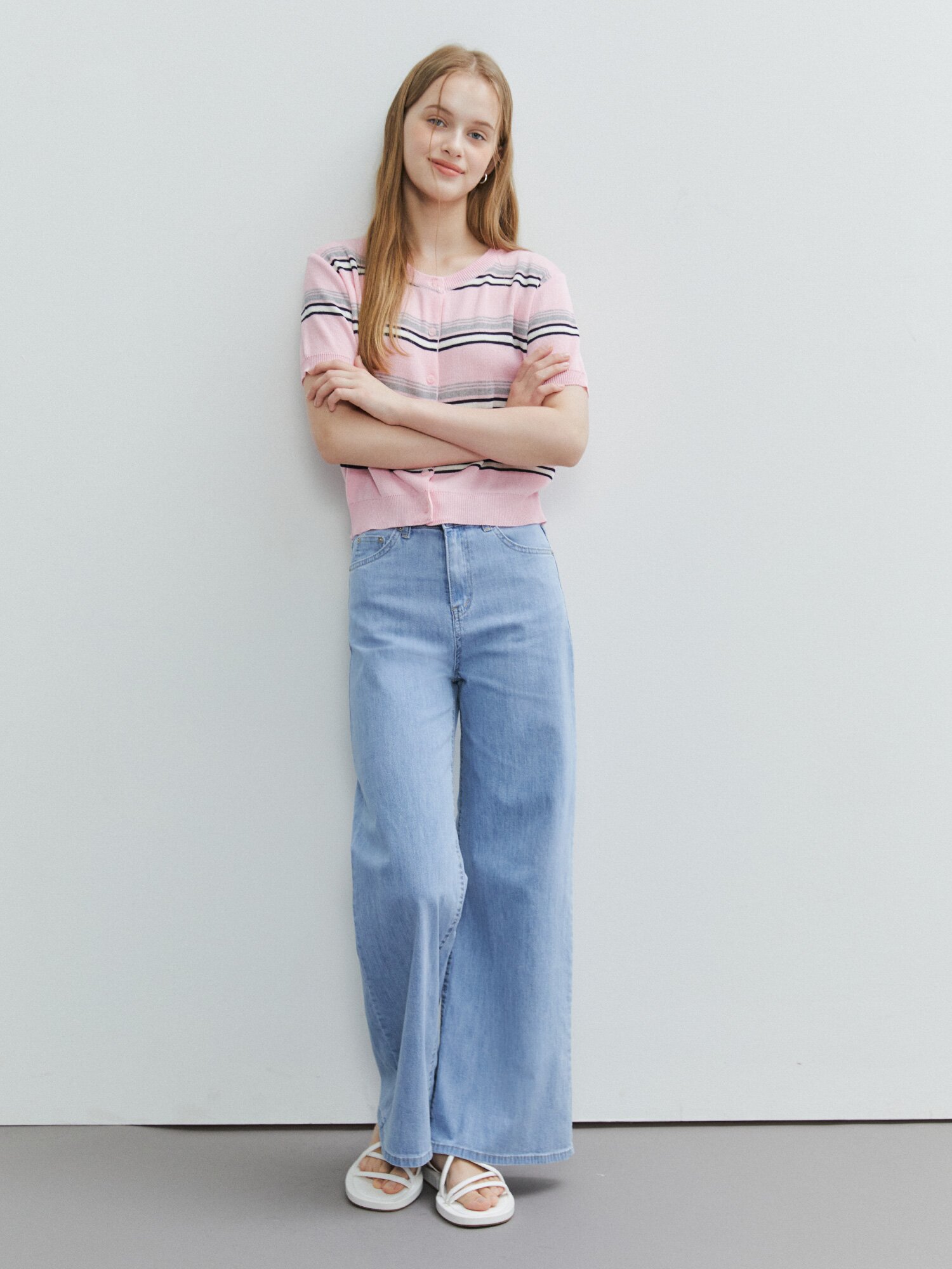 쿨링 인밴딩 와이드 데님 팬츠 (LIGHT BLUE)