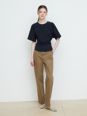 코튼 벨트 장식 일자핏 팬츠 