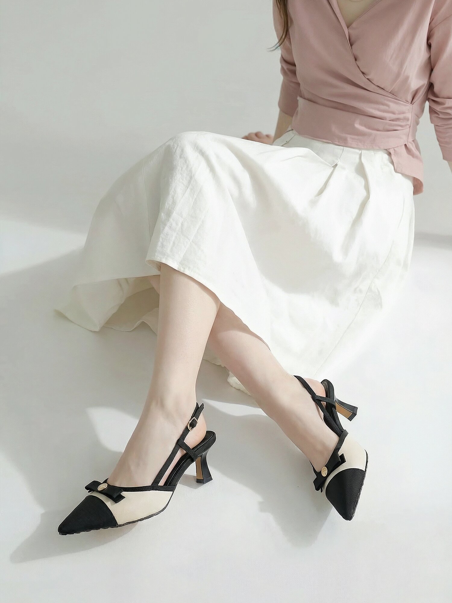 마르소 투톤 코인 슬링백힐 5cm