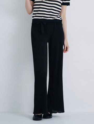 여성 벨티드 플리츠 팬츠 (BLACK) (HBRLPA1)