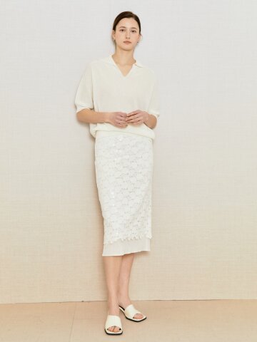 스팽글 플로럴 레이스 스커트 