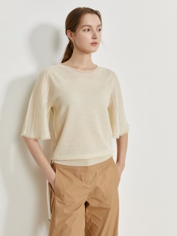 홀가먼트 러플 슬리브 풀오버 니트 