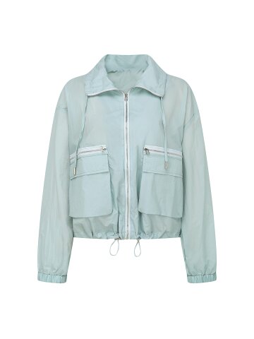 지퍼 장식 하이넥 칼라 윈드 점퍼 