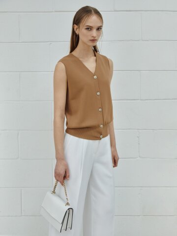 브이넥 버튼 베스트 니트 