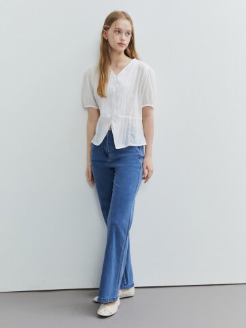 스판 자수 부츠컷 데님 팬츠 