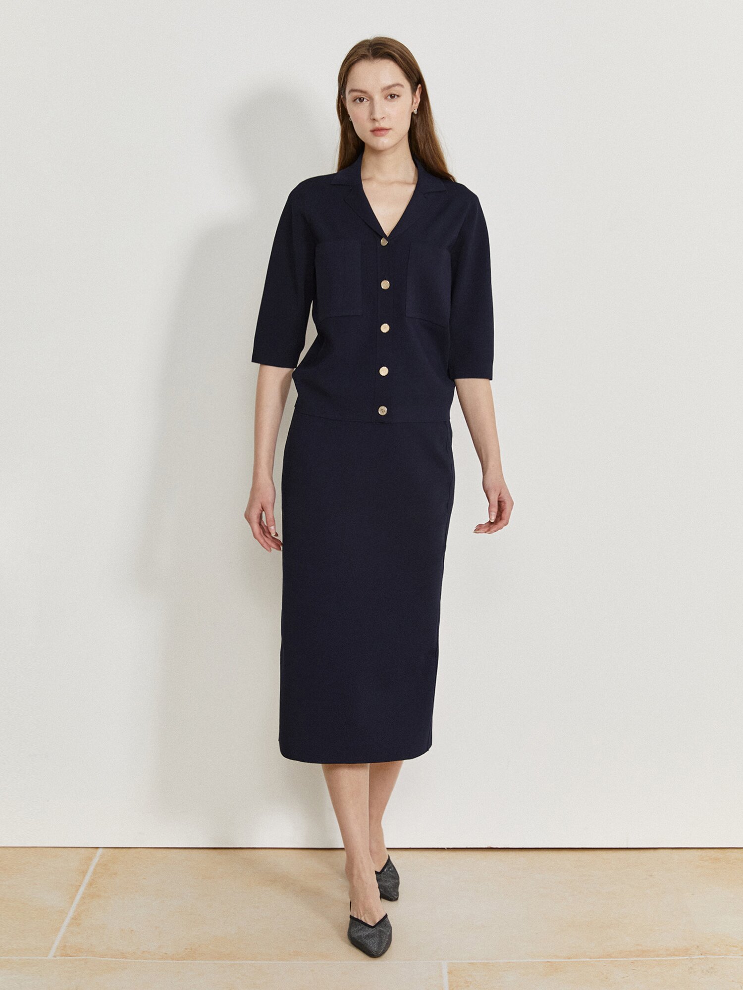 아웃 포켓 오픈 칼라 가디건 (NAVY)