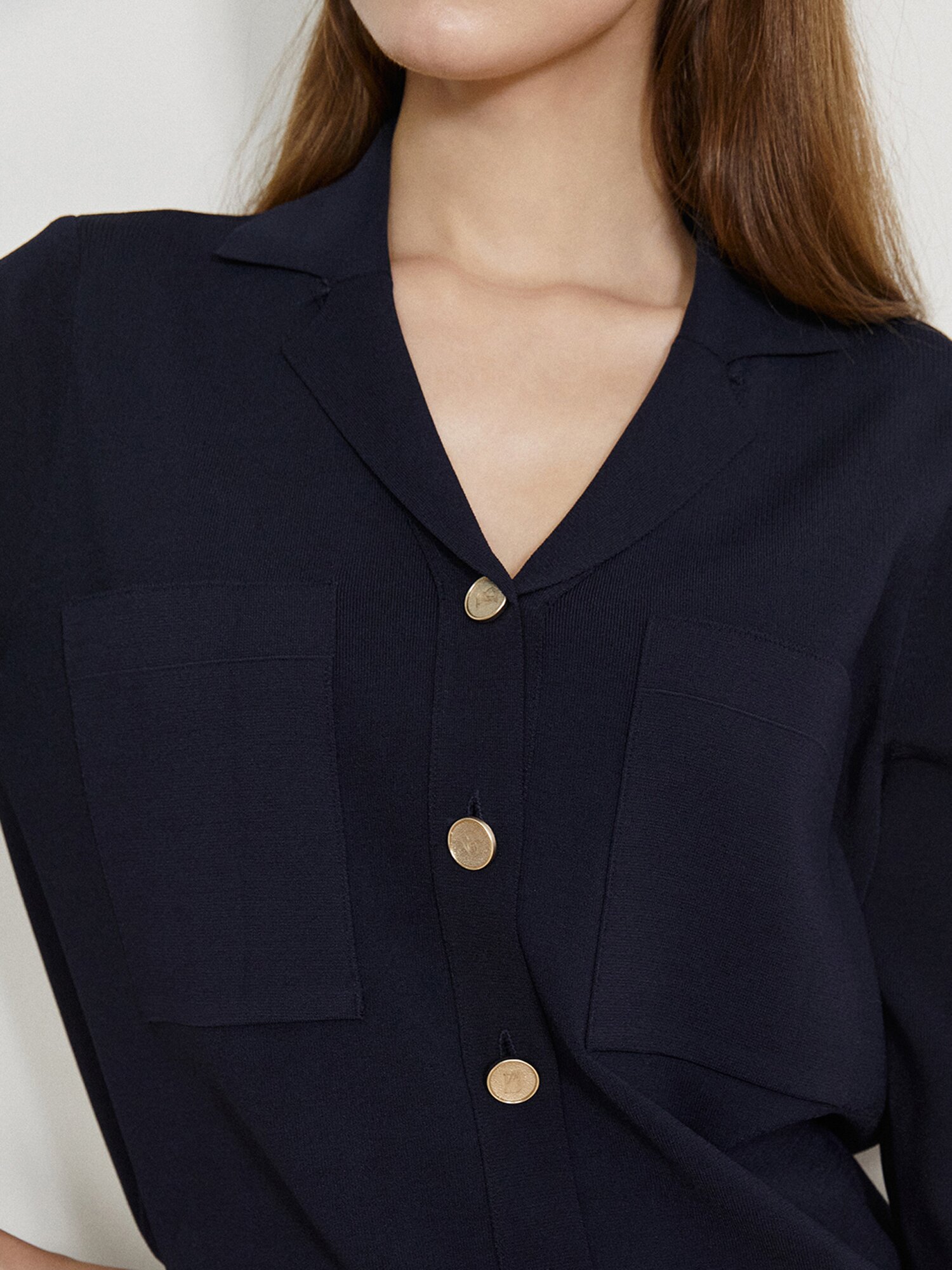 아웃 포켓 오픈 칼라 가디건 (NAVY)