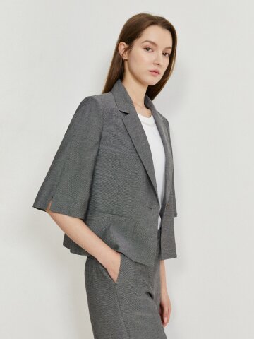 루즈핏 6부 슬리브 원버튼 재킷 