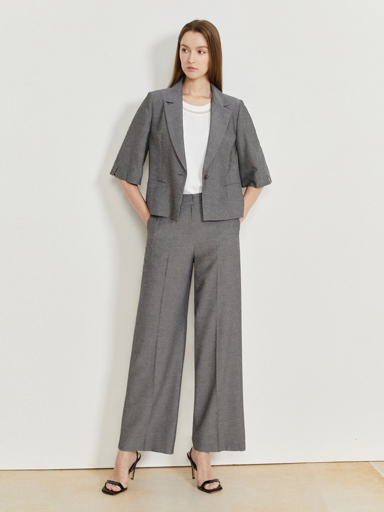 루즈핏 6부 슬리브 원버튼 재킷 (DARK GREY)