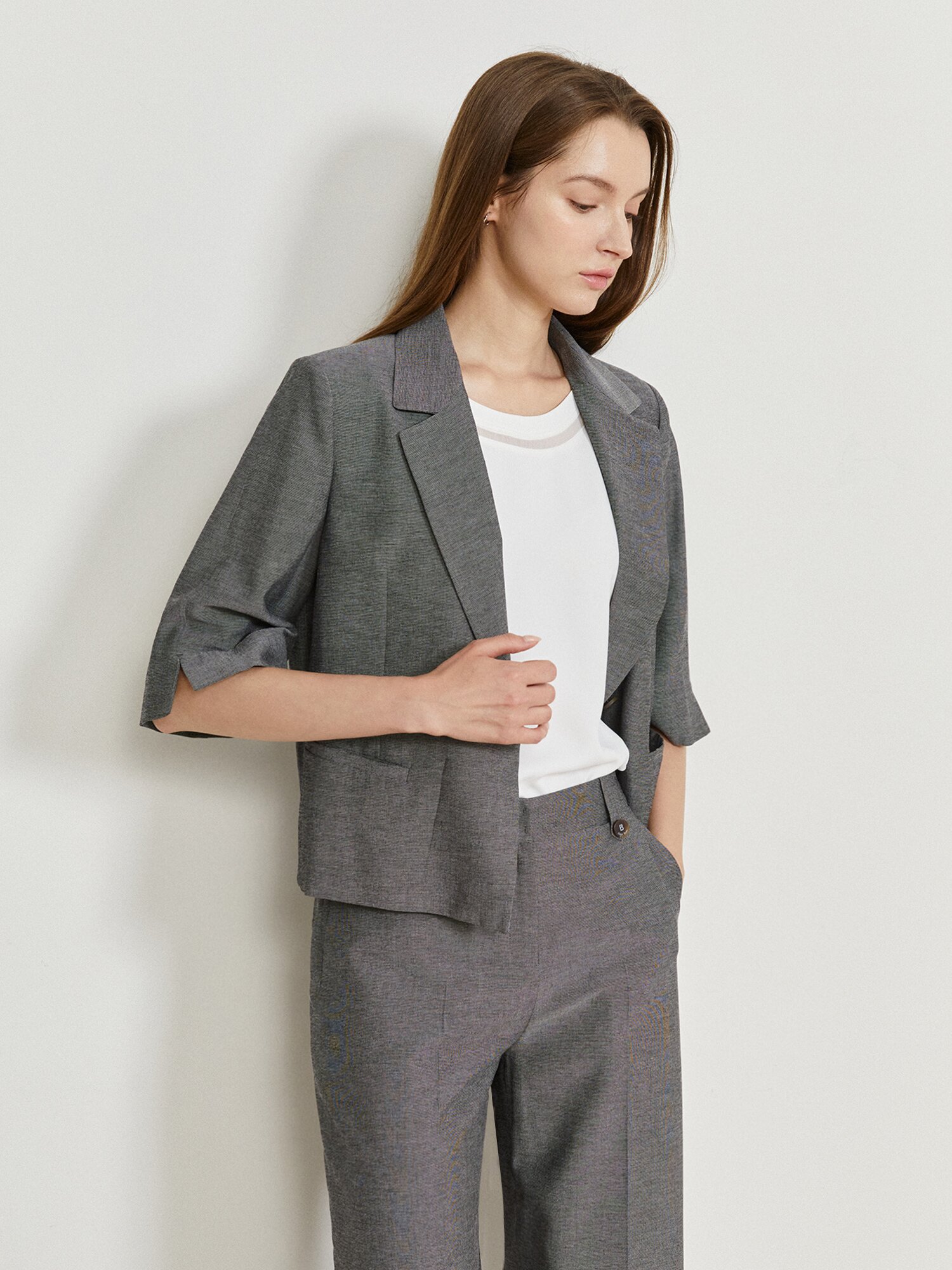 루즈핏 6부 슬리브 원버튼 재킷 (DARK GREY)