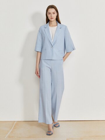 탭 장식 백 밴딩 와이드 팬츠 