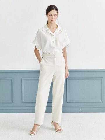 린넨 백 밴딩 테이퍼드 팬츠 