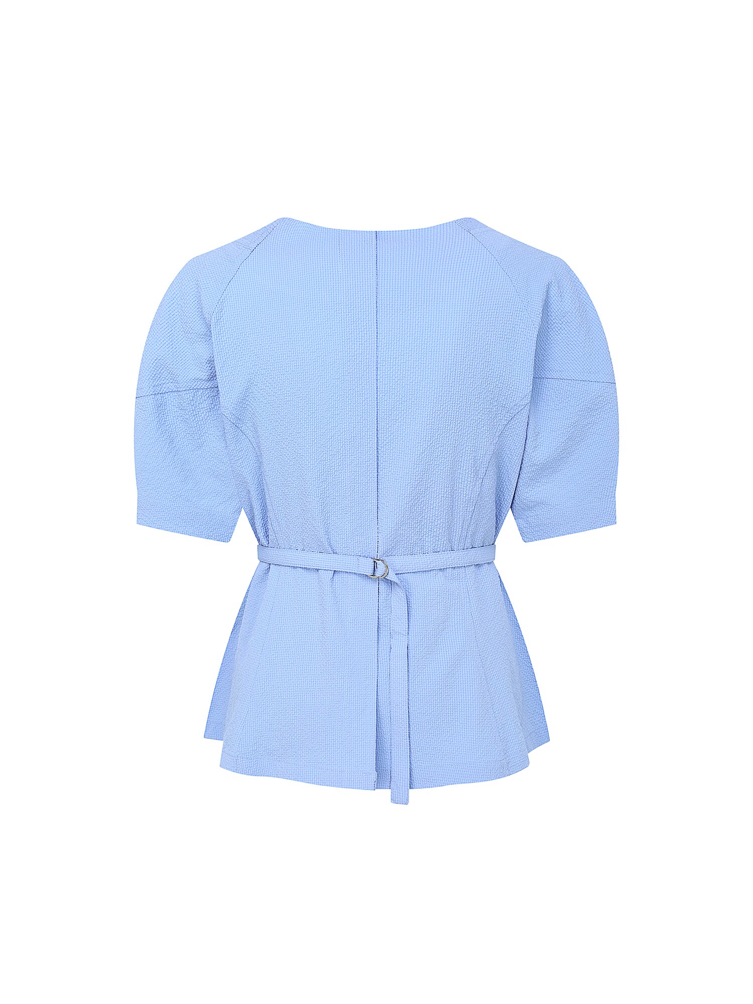 백 벨트 볼륨 슬리브 블라우스 (LIGHT BLUE)