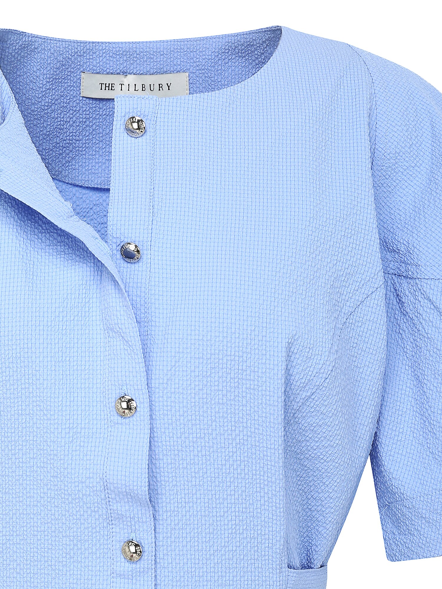 백 벨트 볼륨 슬리브 블라우스 (LIGHT BLUE)