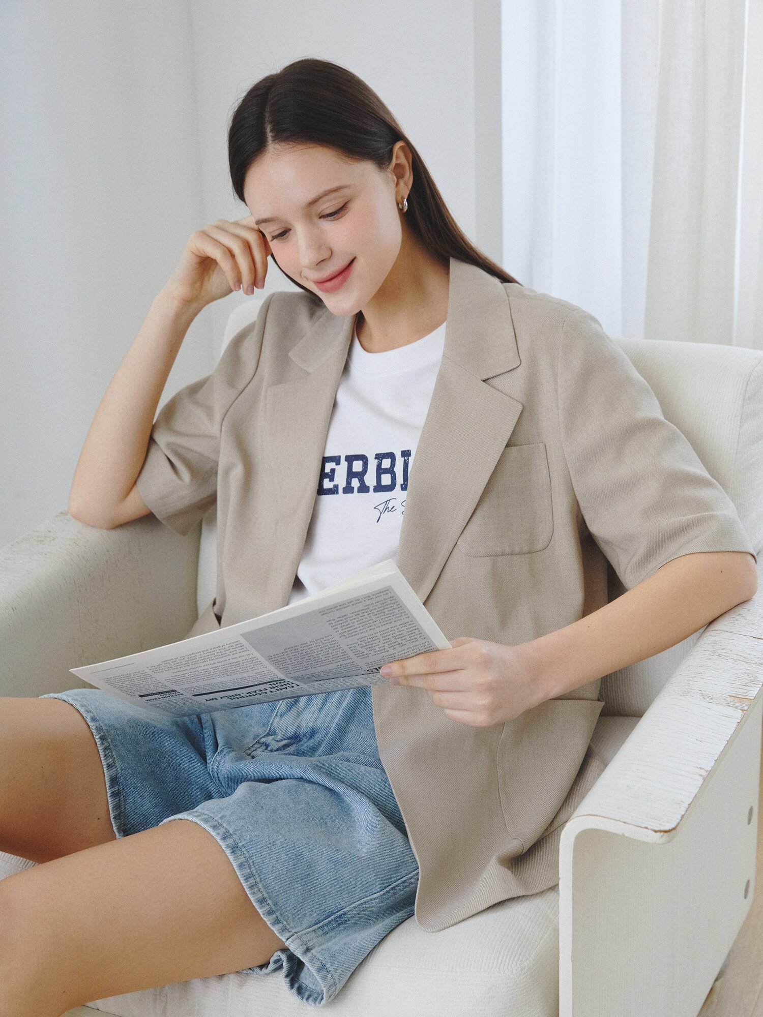 린넨 아웃 포켓 원버튼 재킷 (DARK BEIGE)