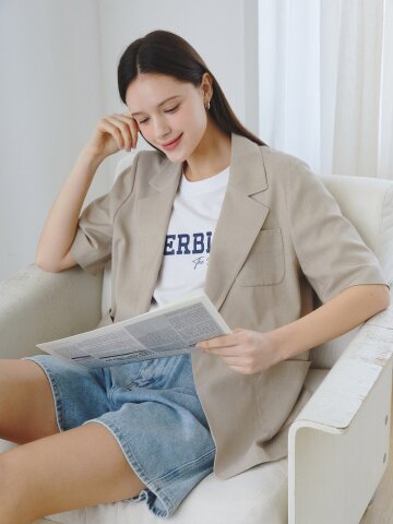 린넨 아웃 포켓 원버튼 재킷 