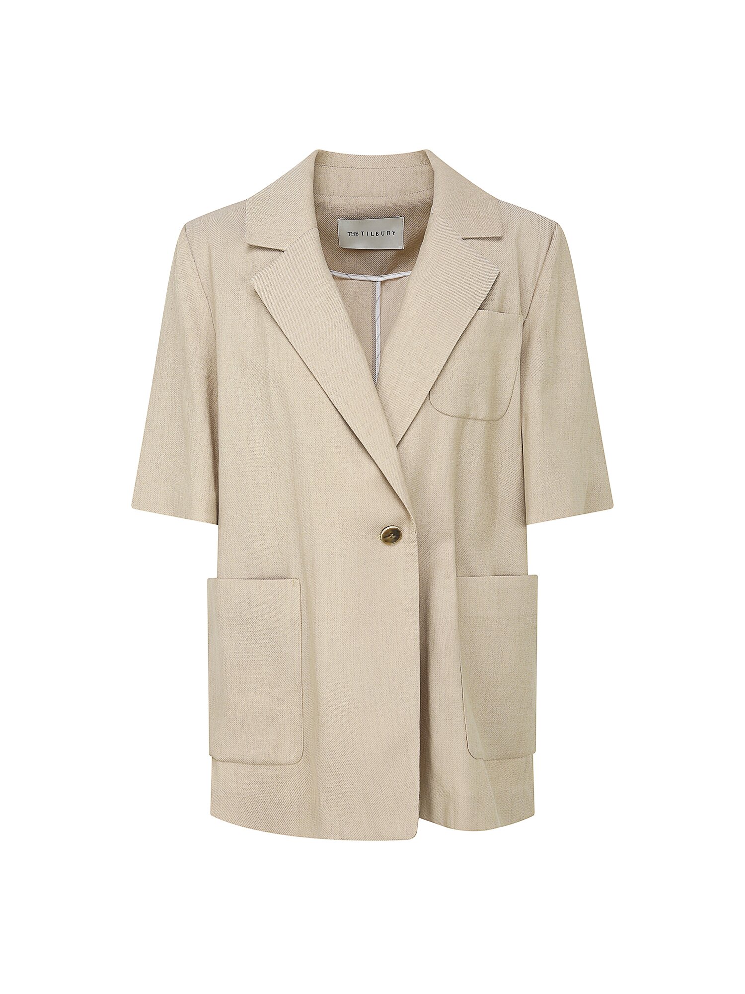 린넨 아웃 포켓 원버튼 재킷 (DARK BEIGE)