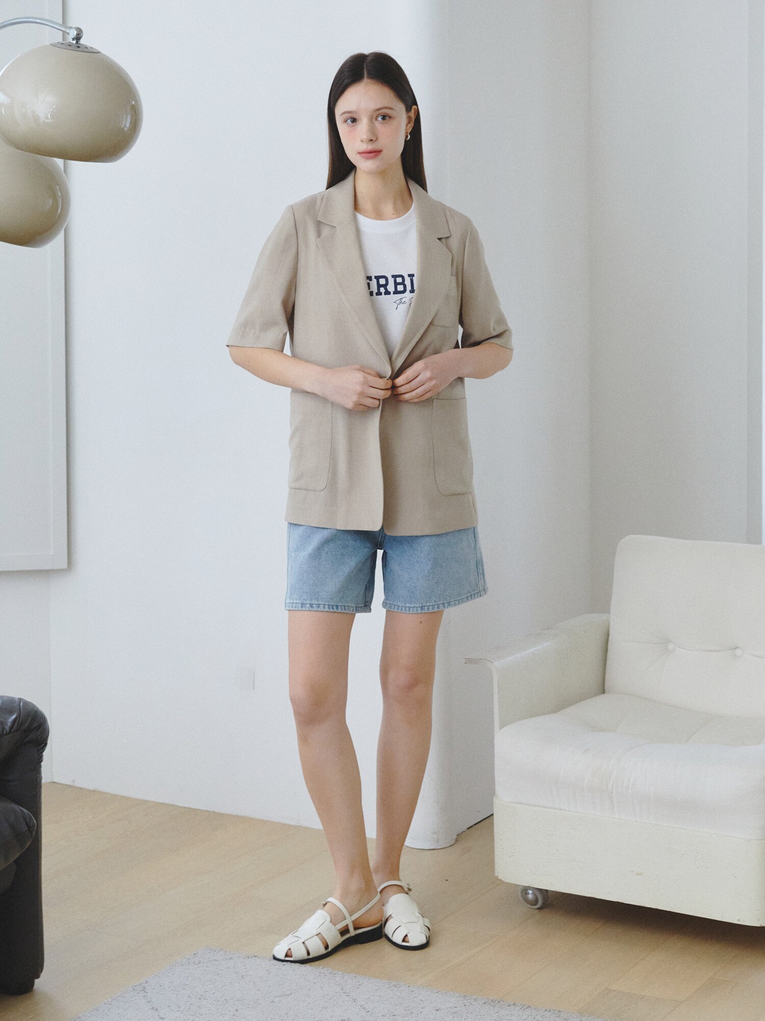 린넨 아웃 포켓 원버튼 재킷 (DARK BEIGE)