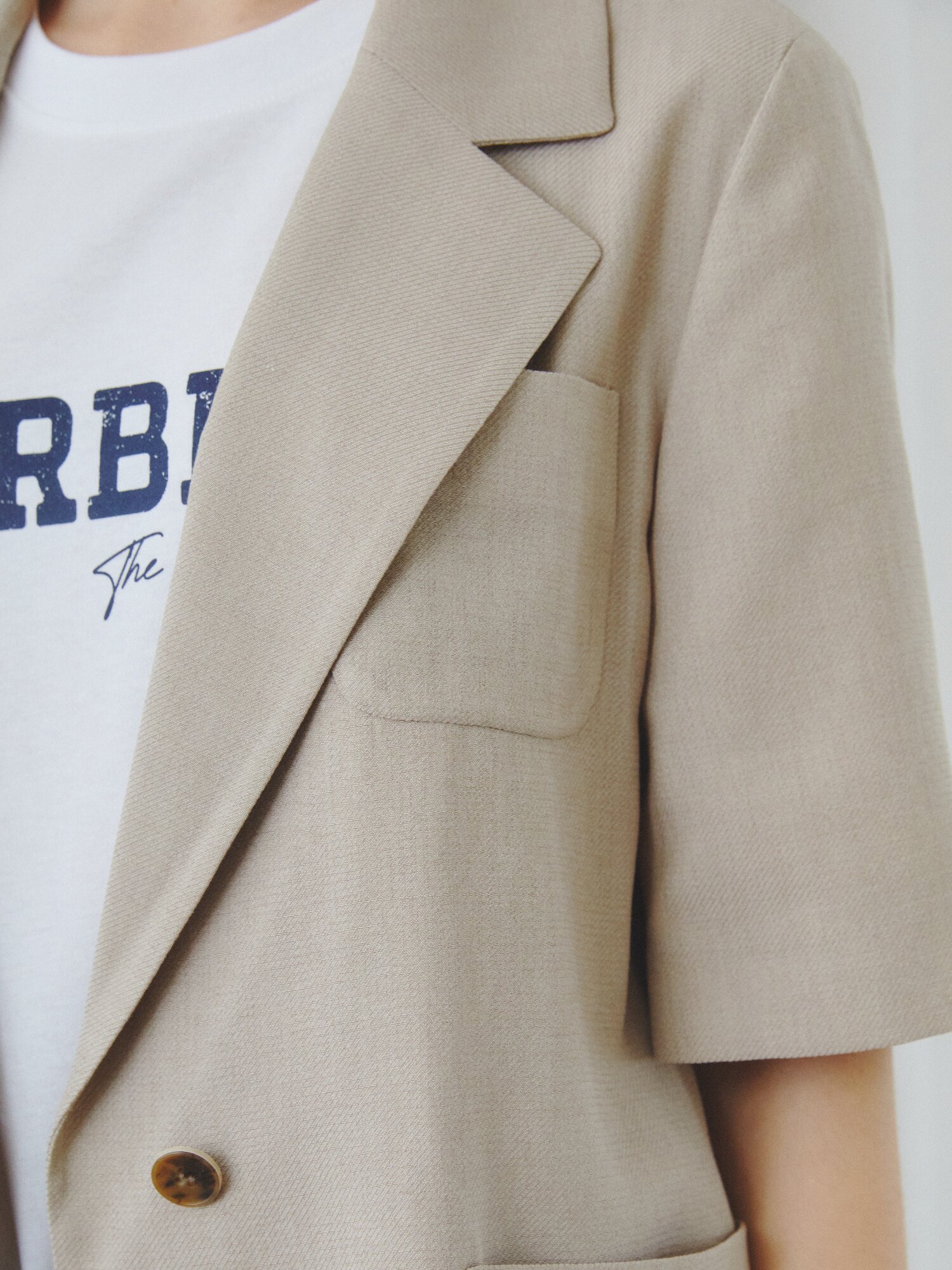 린넨 아웃 포켓 원버튼 재킷 (DARK BEIGE)