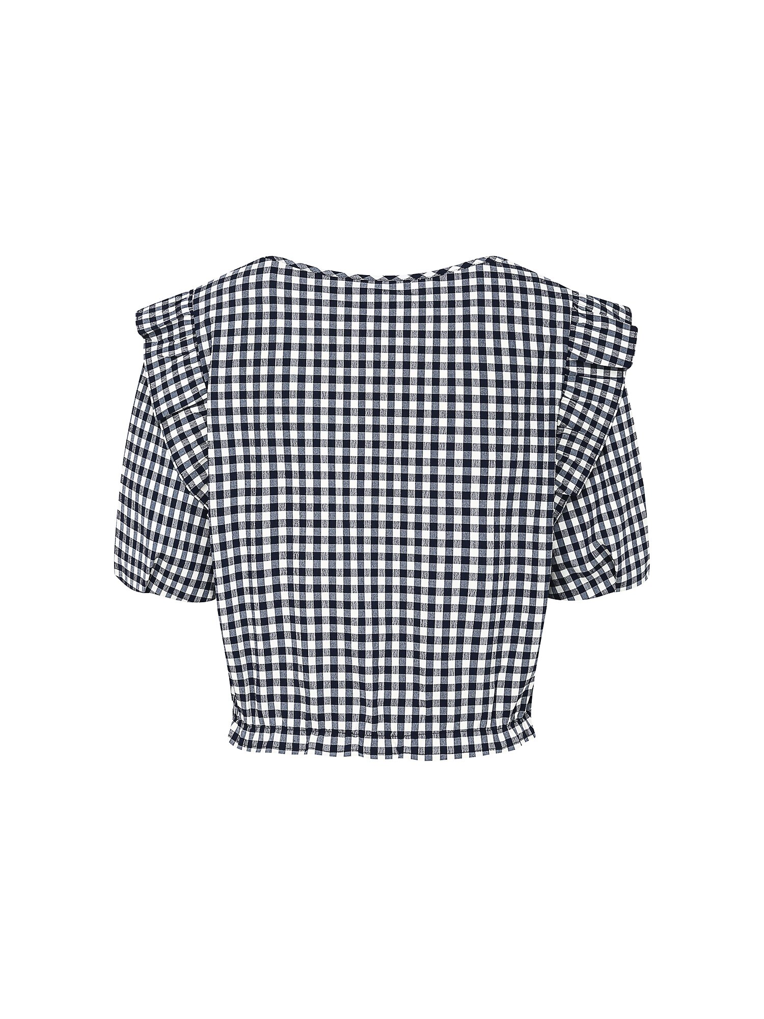 러플 스퀘어넥 크롭 블라우스 (CHECK NAVY)
