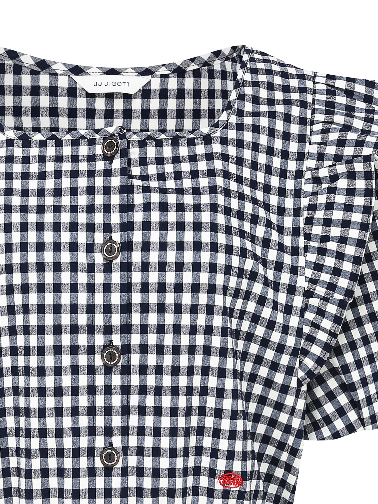 러플 스퀘어넥 크롭 블라우스 (CHECK NAVY)