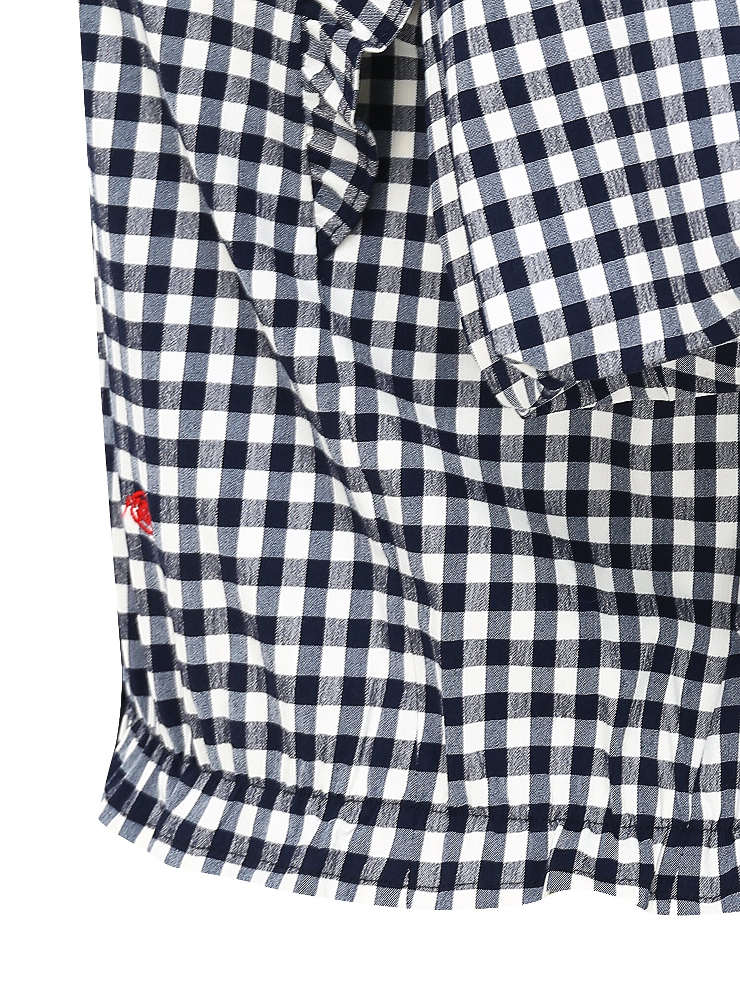 러플 스퀘어넥 크롭 블라우스 (CHECK NAVY)