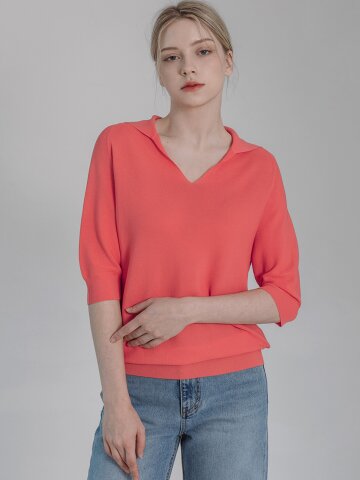 브이 카라넥 래글런 반팔 니트 (5colors)