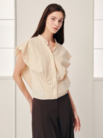 볼륨 슬리브 슬릿넥 점퍼 