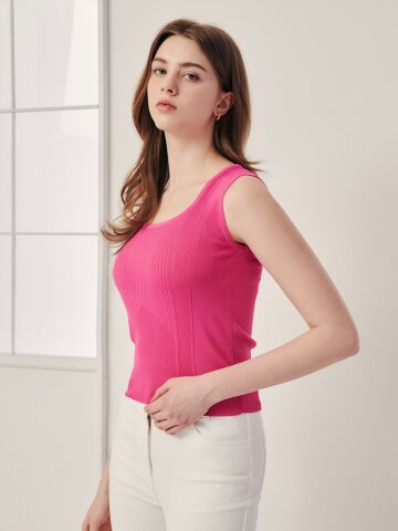 골지 배색 스퀘어 슬리브리스 니트 