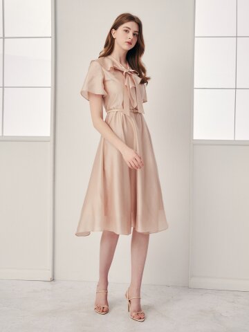 오간자 드레이프 러플 칼라 원피스 