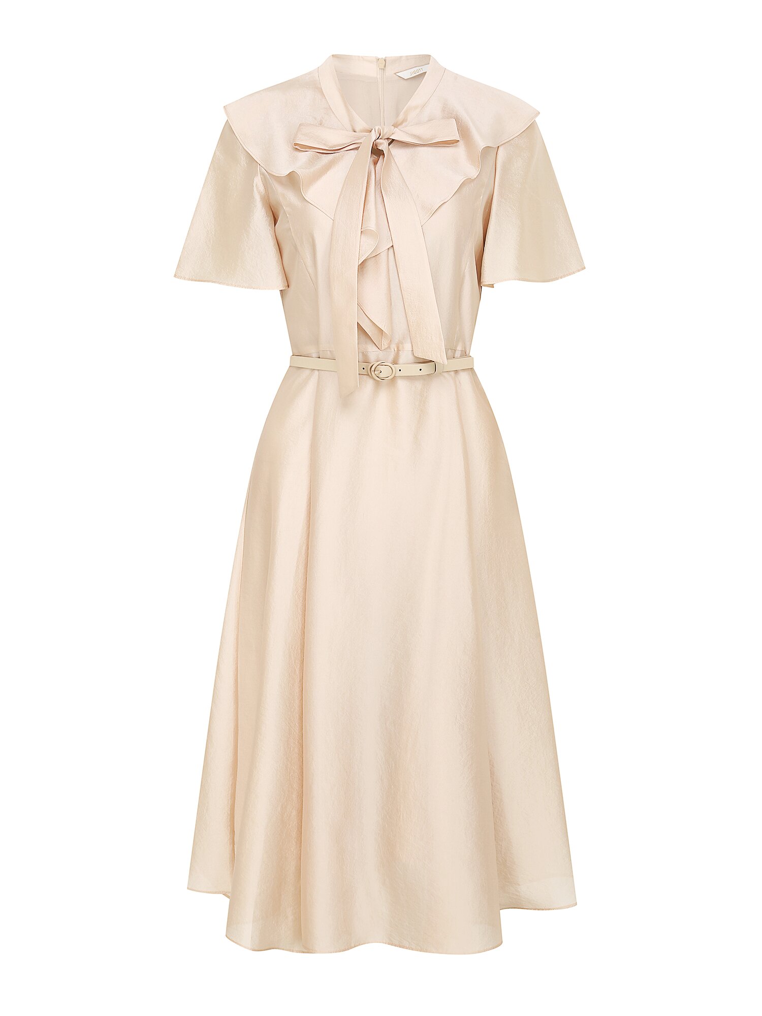 오간자 드레이프 러플 칼라 원피스 (BEIGE)