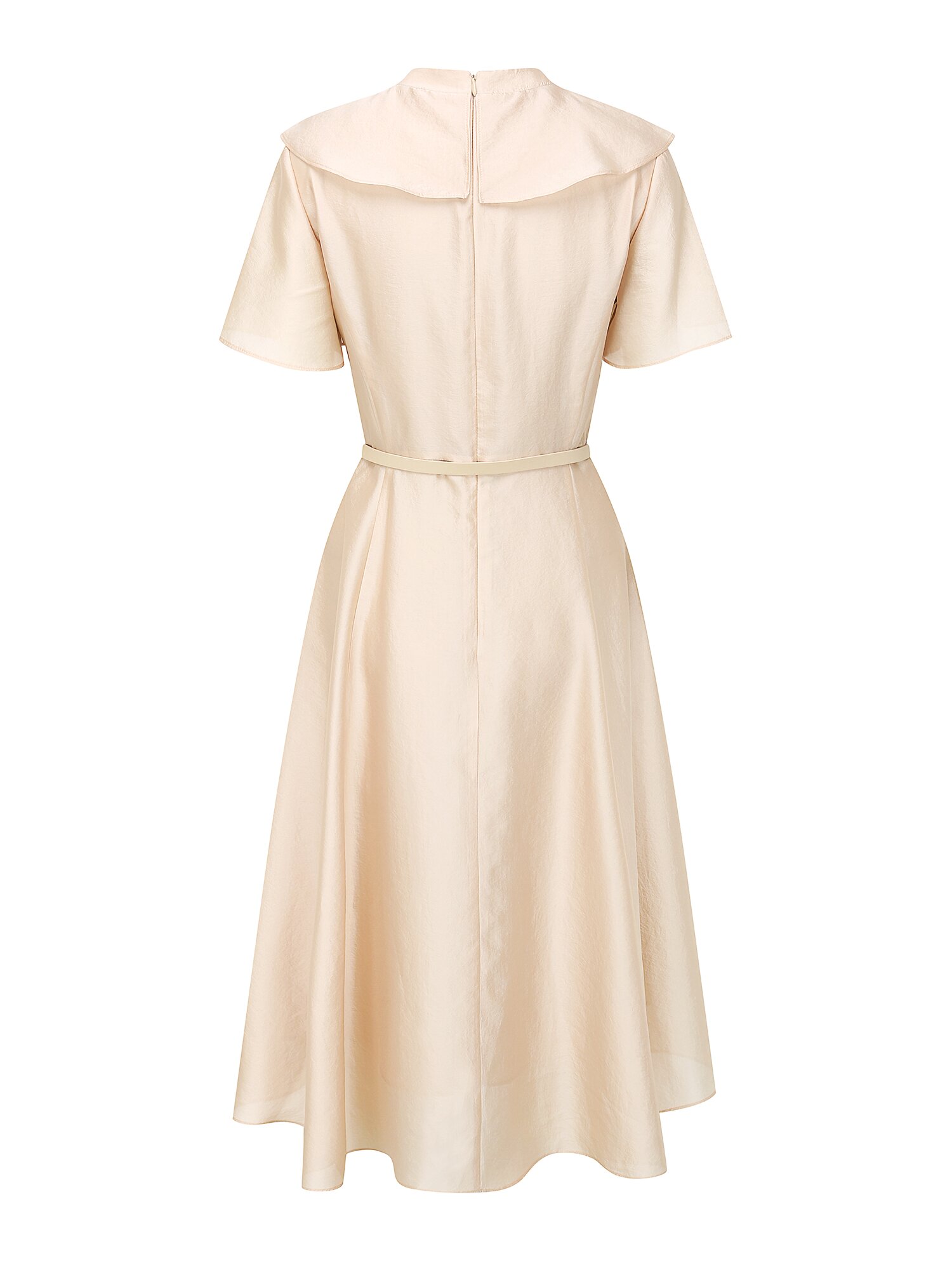 오간자 드레이프 러플 칼라 원피스 (BEIGE)