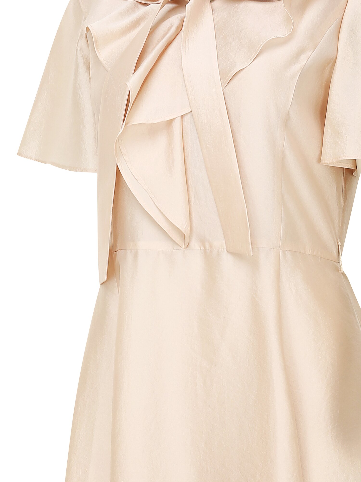 오간자 드레이프 러플 칼라 원피스 (BEIGE)