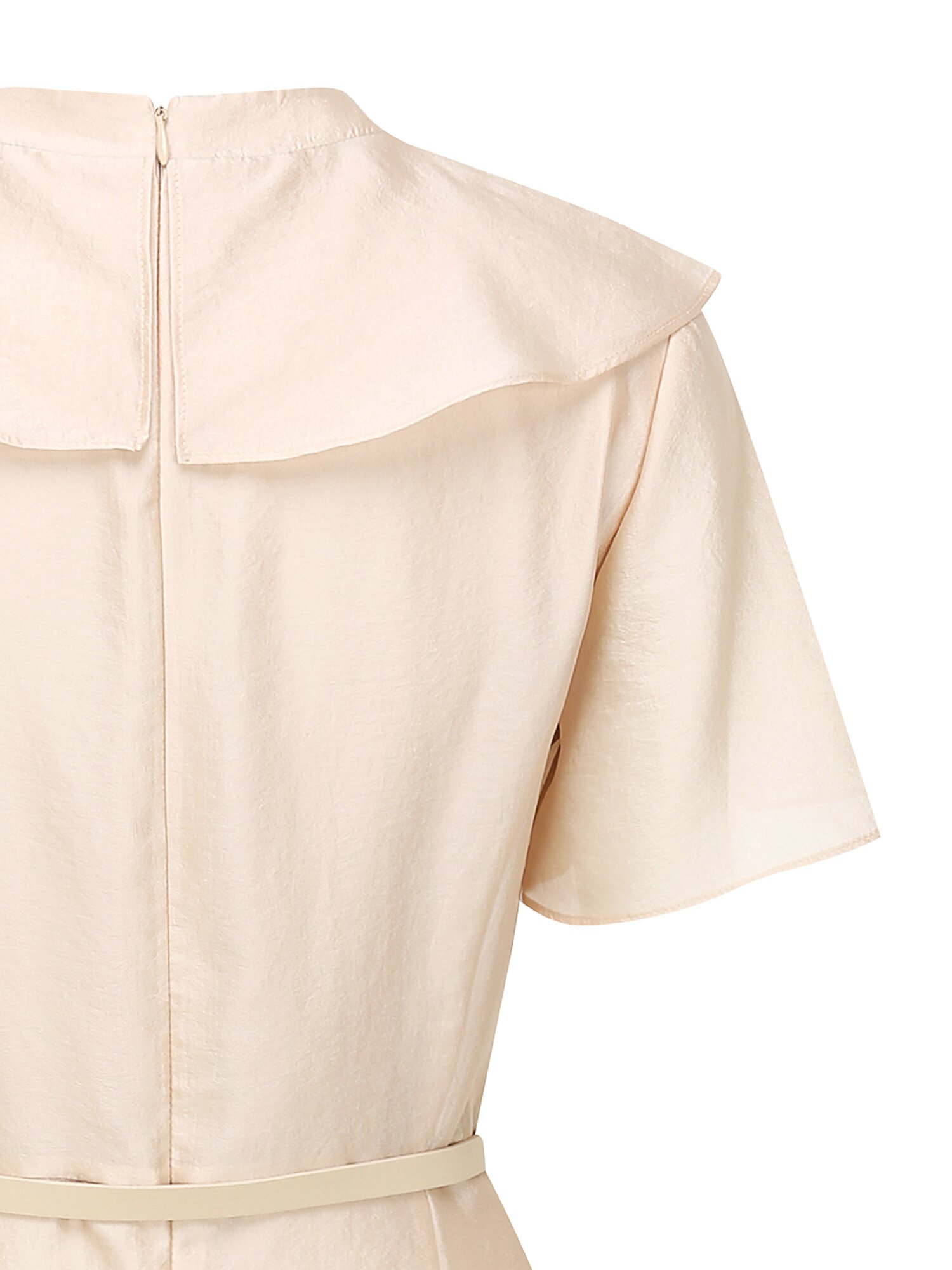 오간자 드레이프 러플 칼라 원피스 (BEIGE)