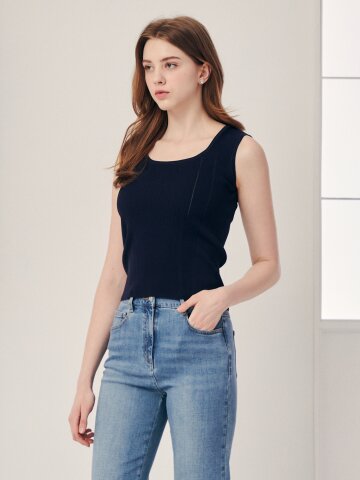 골지 배색 스퀘어 슬리브리스 니트 