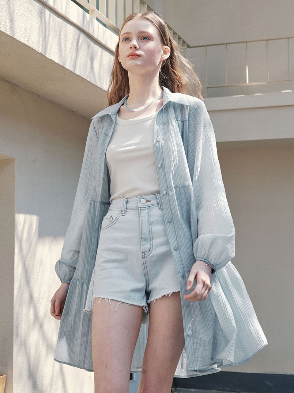 [2TYPE] 레인 셔츠 원피스 / 블루