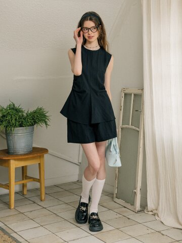 DD_Waist slim top and pants set_BLACK