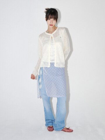 체크 시폰 랩 스커트 (라이트블루)