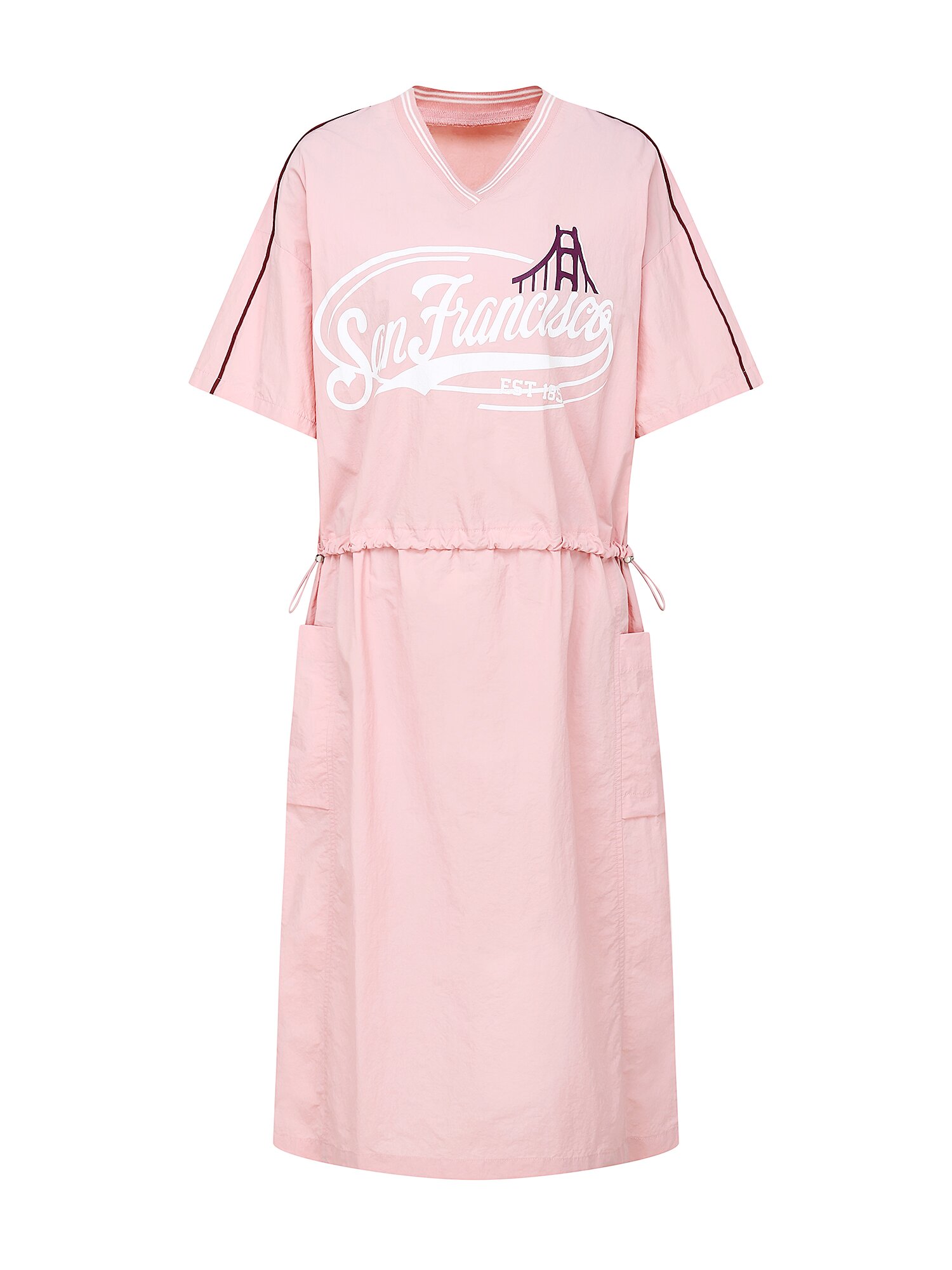 레터링 스트링 브이넥 원피스 (PINK)