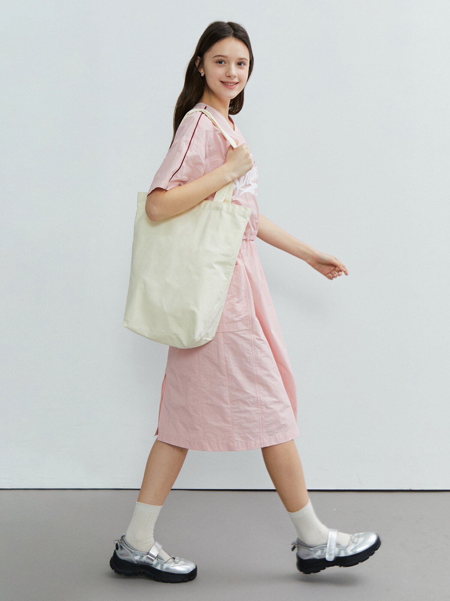 레터링 스트링 브이넥 원피스 (PINK)