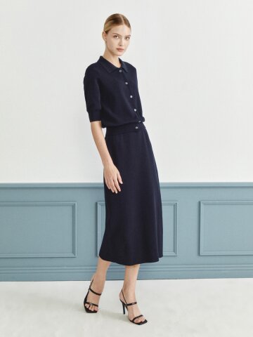 백 슬릿 H라인 니트 스커트 