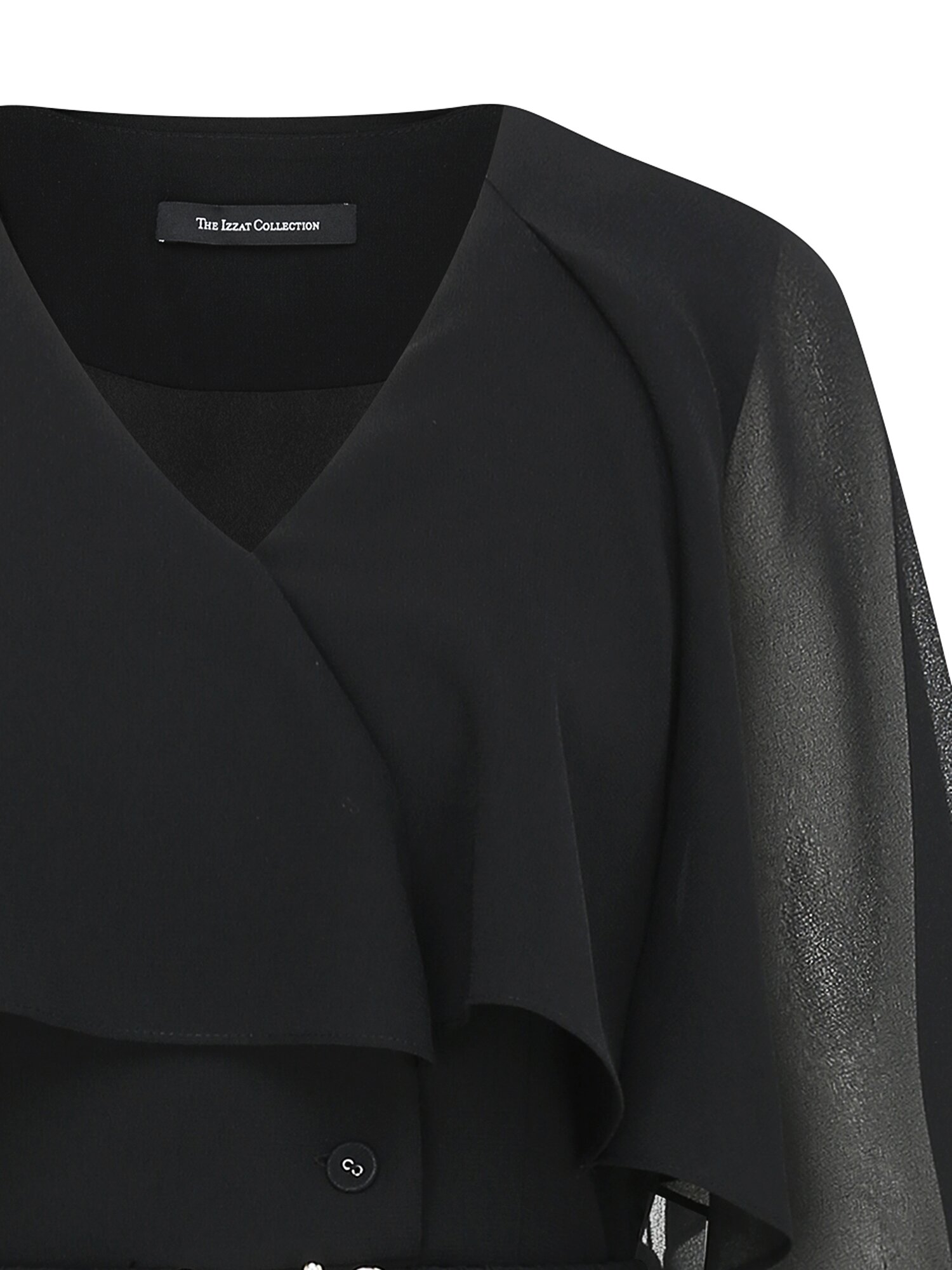 러플 케이프 브이넥 플레어 원피스 (BLACK)