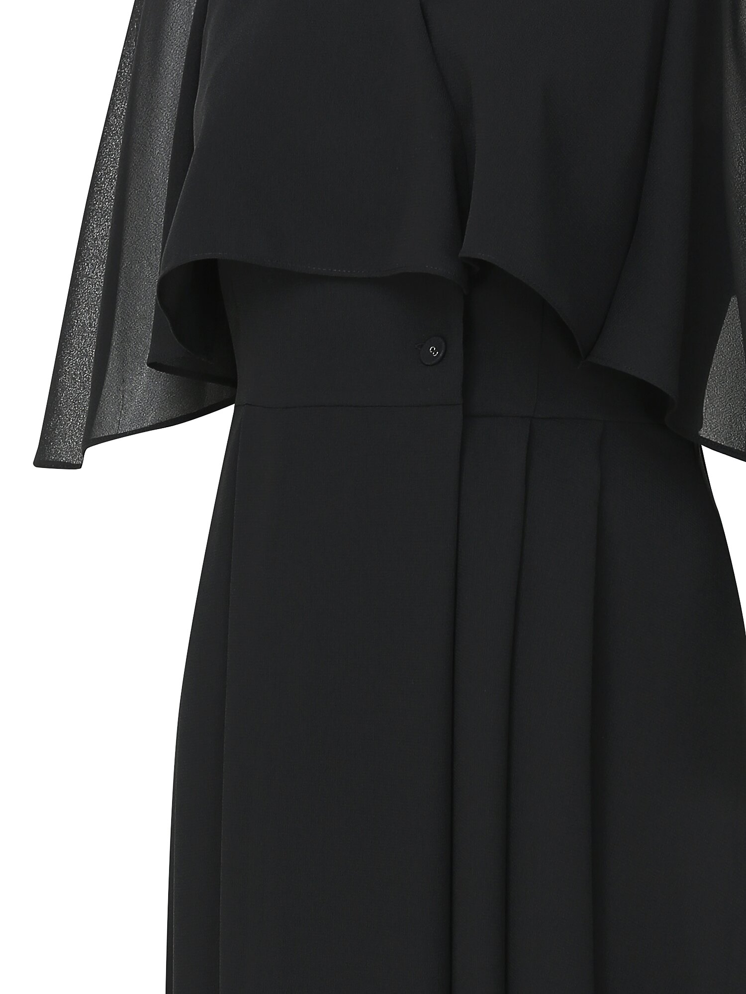 러플 케이프 브이넥 플레어 원피스 (BLACK)