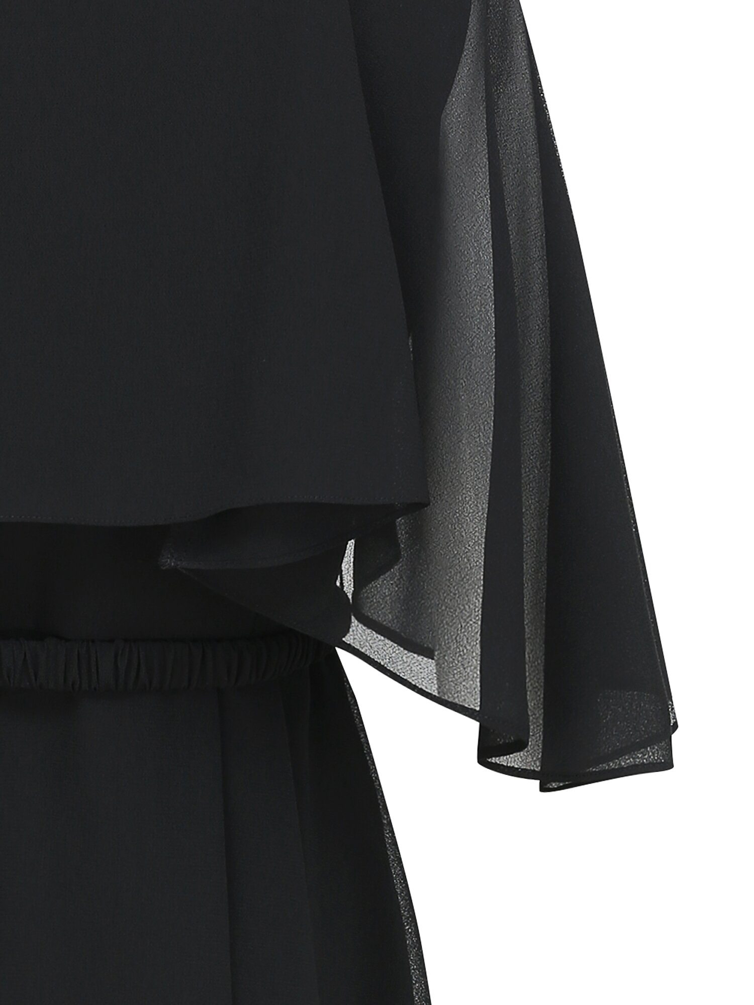 러플 케이프 브이넥 플레어 원피스 (BLACK)