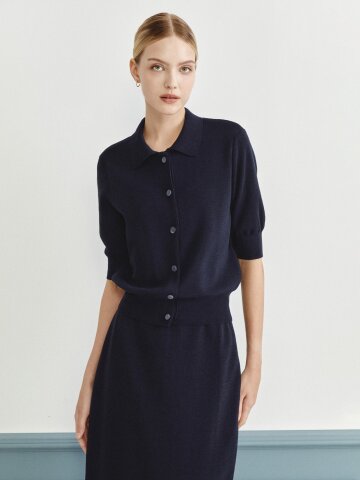 하프 슬리브 칼라 가디건 