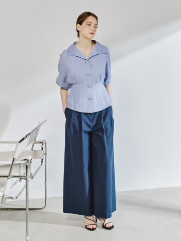 린넨 벨티드 투턱 와이드 팬츠 