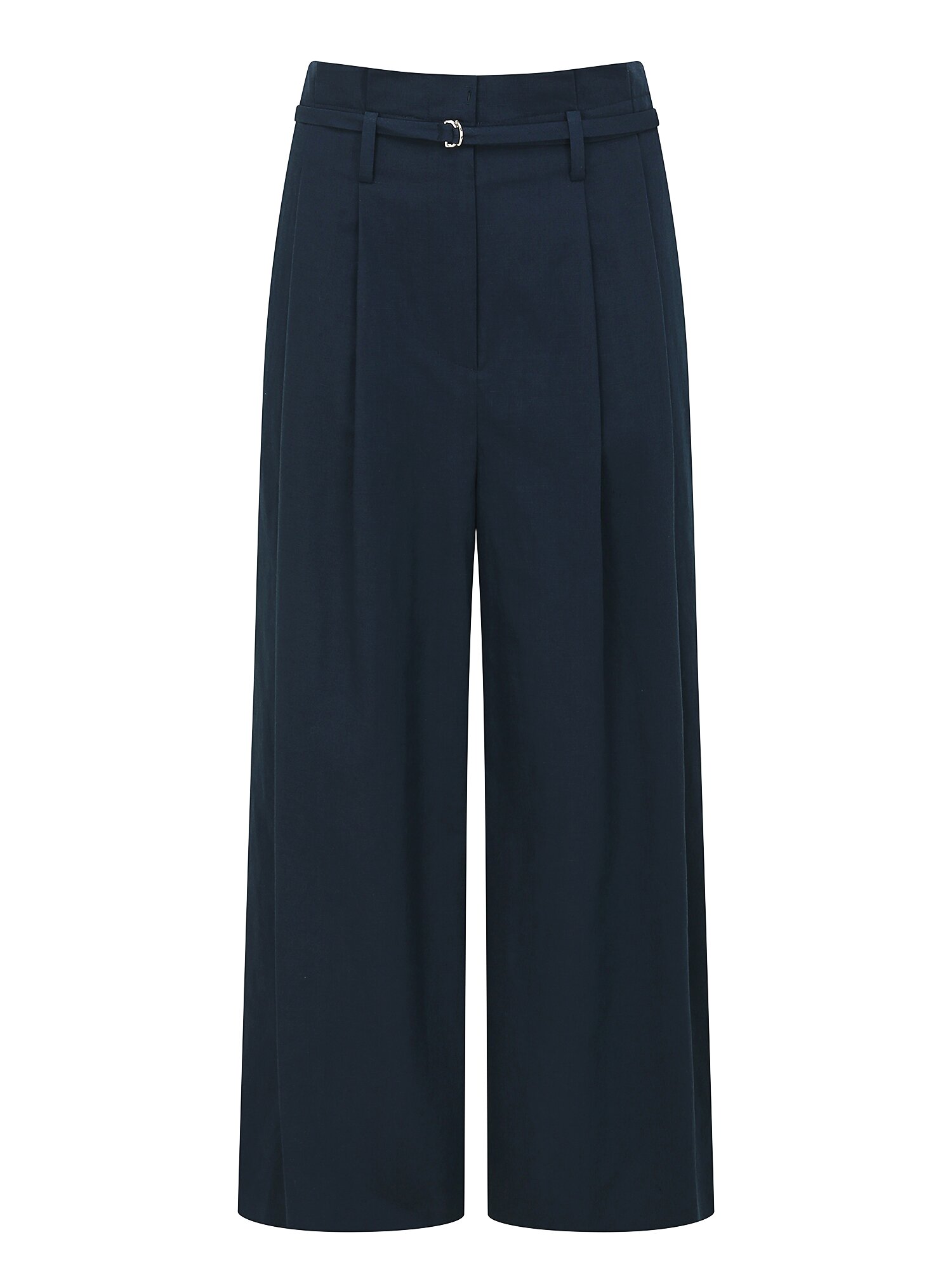 린넨 벨티드 투턱 와이드 팬츠 (NAVY)