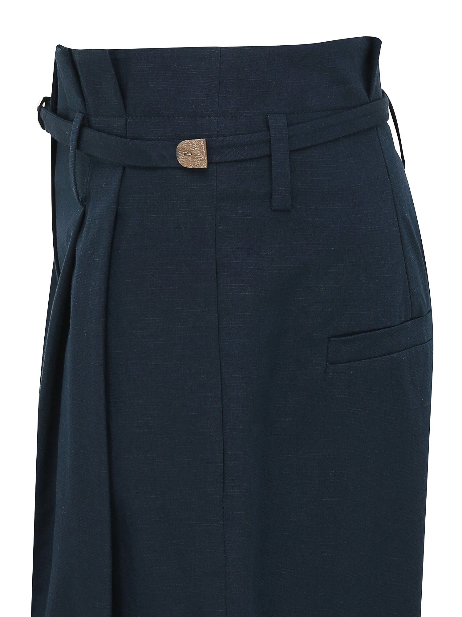 린넨 벨티드 투턱 와이드 팬츠 (NAVY)