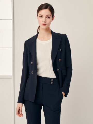 슬림핏 피크드 라펠 더블 재킷 